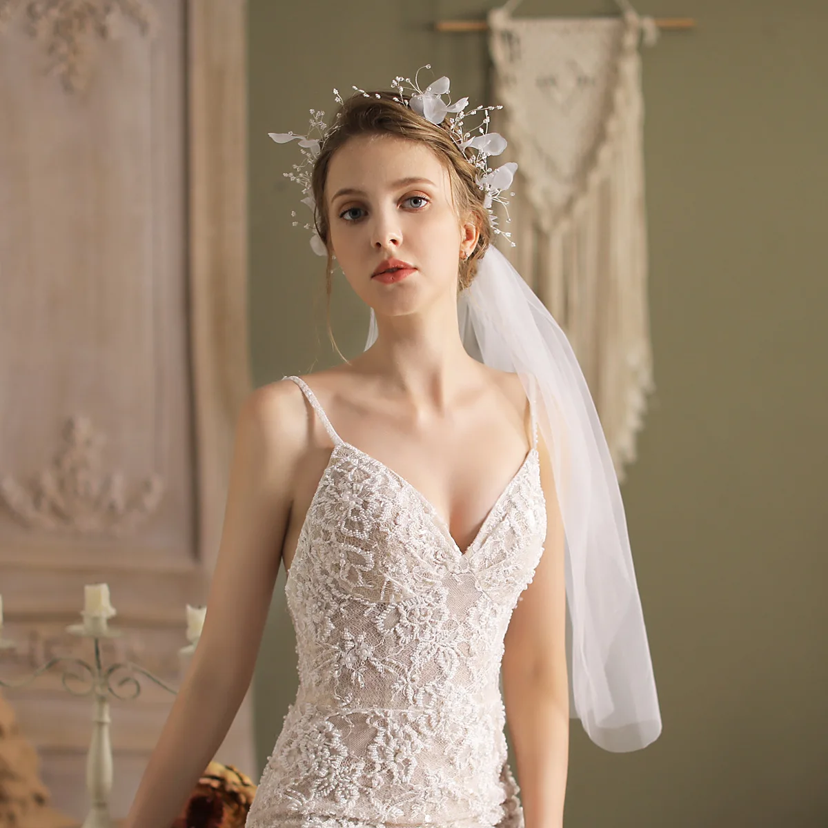 

V667 Super Fairy Forest Style Flower Wreath Bridal Veil Wedding Dress Accessories Photo Studio Outdoor Photography Headpiece