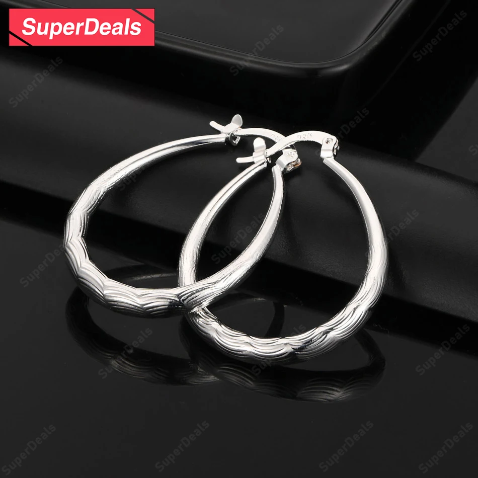 

SuperDeals 925 Sterling Silver Water Ripple Hoop Earrings Exquisite Earrings Fashion Charm Jewelry Women Birthday Wedding Party