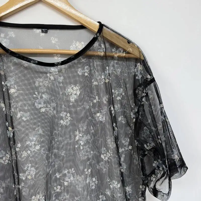 Breathable Male Tees Ultra-Thin Printed Sheer Mesh Design Loose Men's Short Sleeve T-Shirt Handsome Loose Menswear XDE3