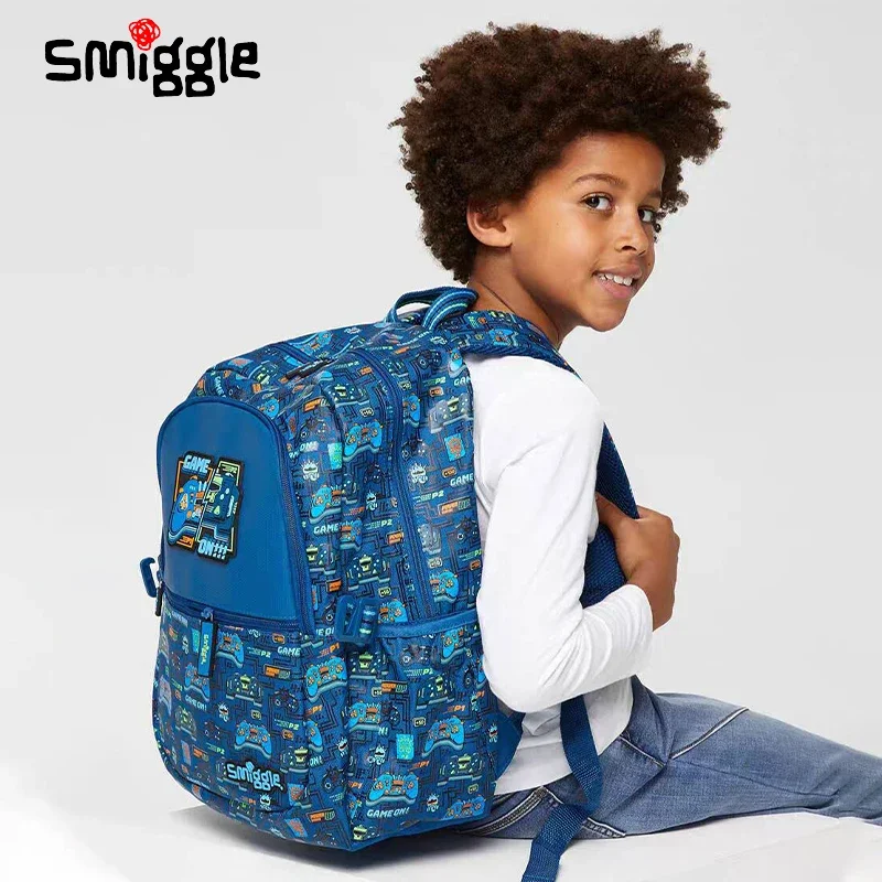 

Оригинальный австралийский синий рюкзак для видеоигр Smiggle, рюкзак для почтальона с двойной кнопкой для мальчика, фотокарандаш