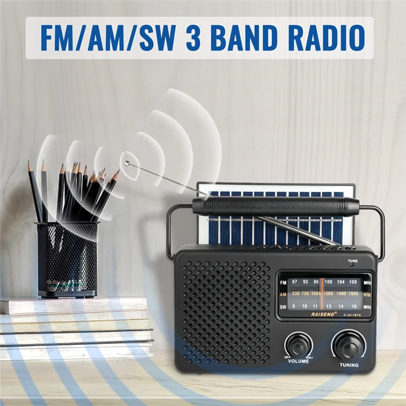 

ELECT-R-2011BTS Portable Stereo Radio AM FM SW Radio With TF Card USB Playback, Solar Charging Emergency Radio For Outdoor