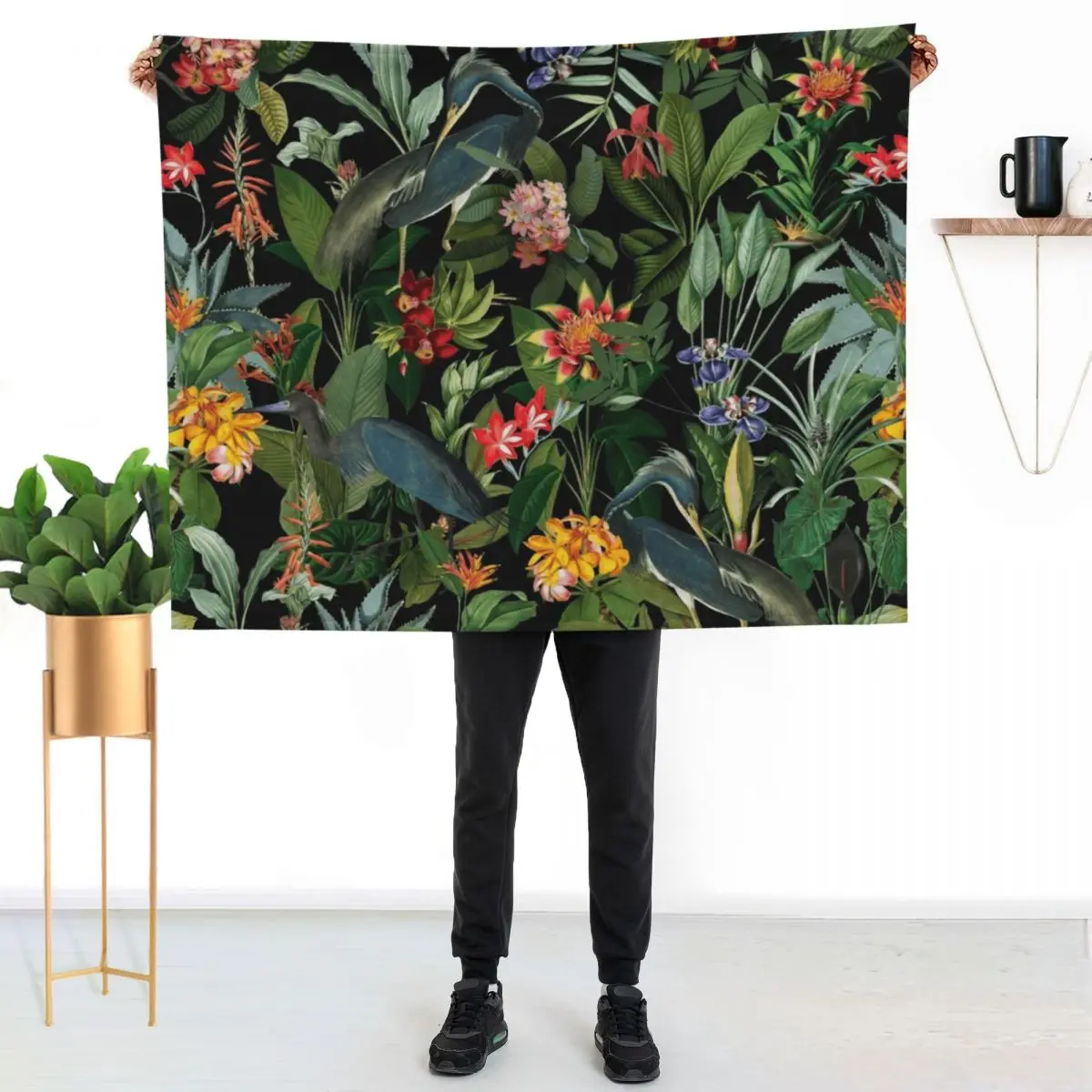 Vintage Pattern - Blue heron and tropical flowers Throw Blanket Custom Nap Sofa Quilt Winter beds Cute Plaid Blankets