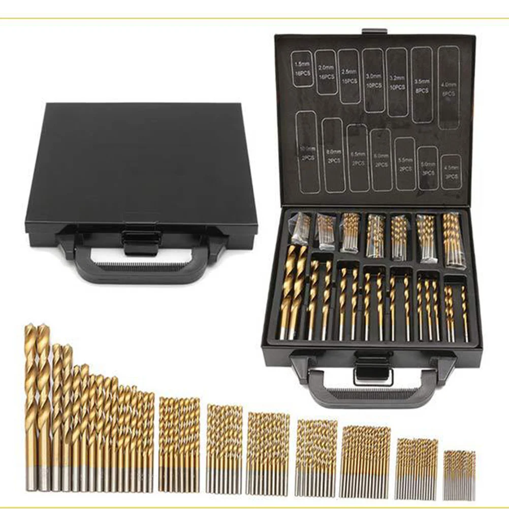 99 pces hss titânio nitreto broca conjunto 1.5mm-10mm kit de broca de torção de aço de alta velocidade para liga de alumínio plástico fatias de madeira com