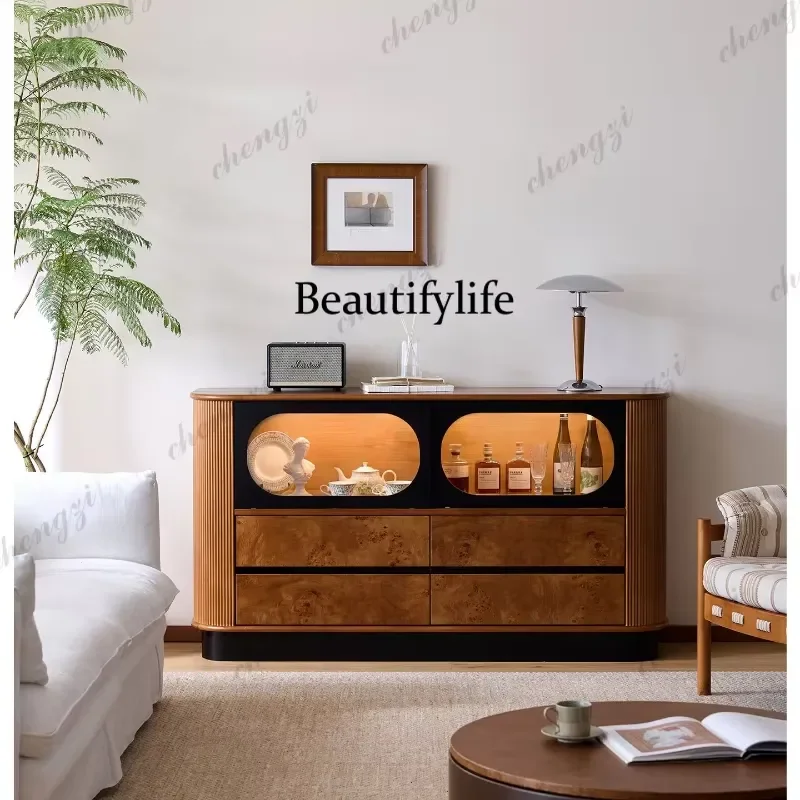 for French Antique Solid Wood Bucket Cabinet Wall Mounted Storage Display Shelf for Living Room Entrance Hallway Decor