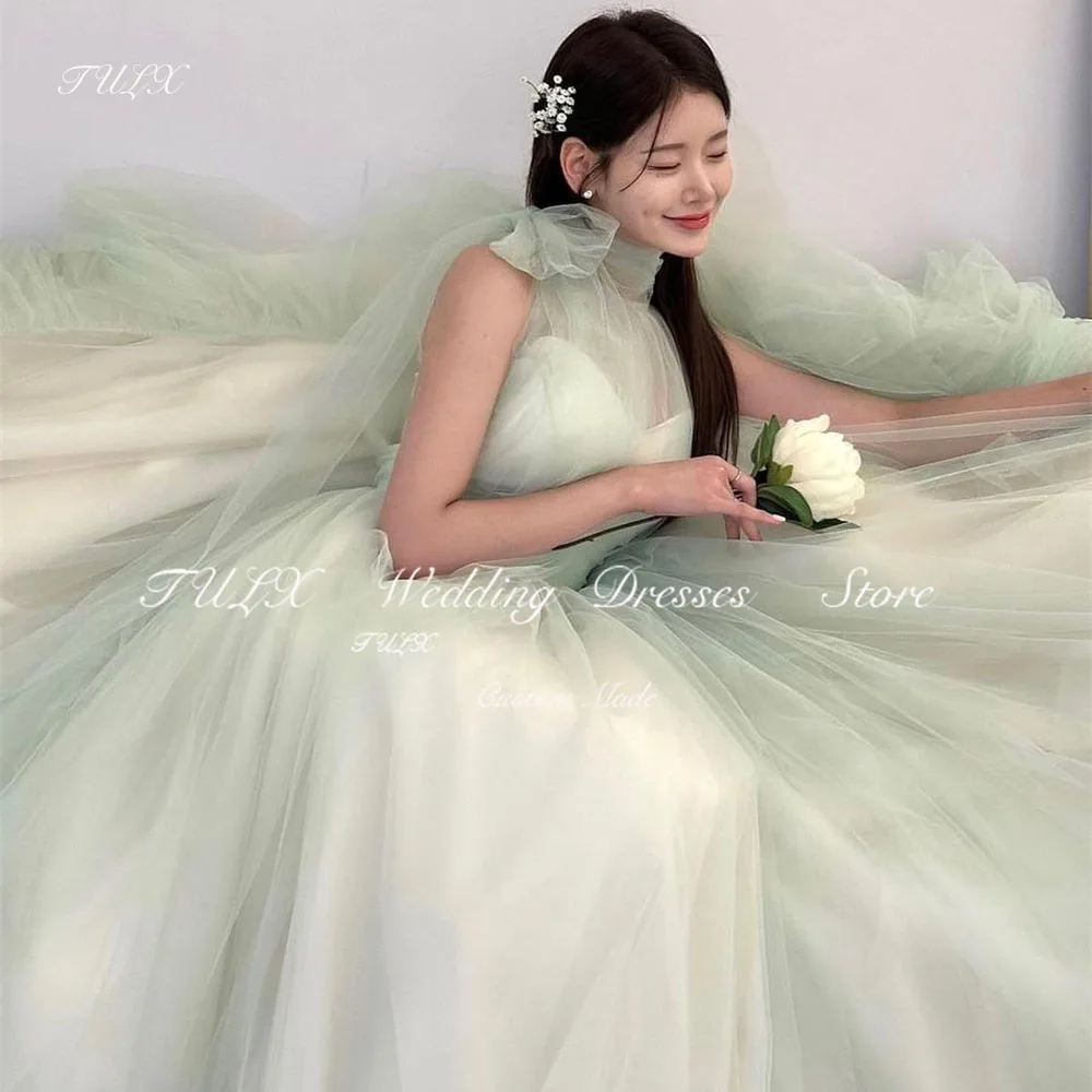 

TULX Fairy Green Evening Dresses Korea High Neck Wedding Photo Shoot Tulle Long Corset Princess Party Prom Dress Customized 2025