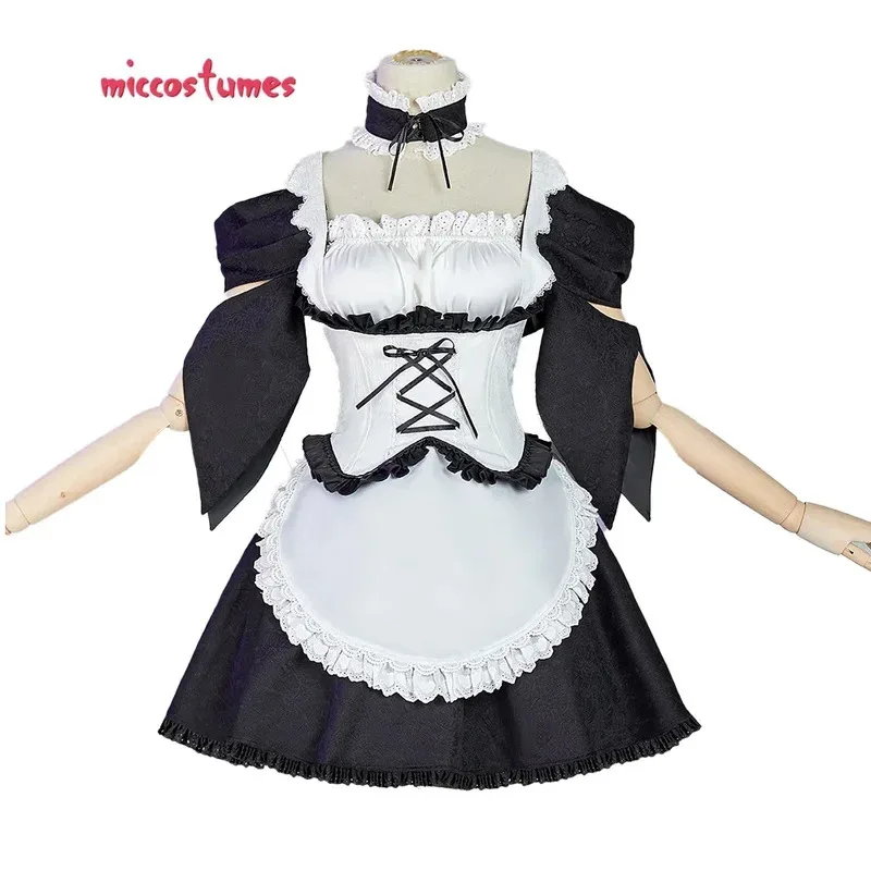 25COSMiccostumes 여성용 미사키 코스프레 의상 메이드 복장과 헤드 밴드 초커 할로윈 코스프레 의상