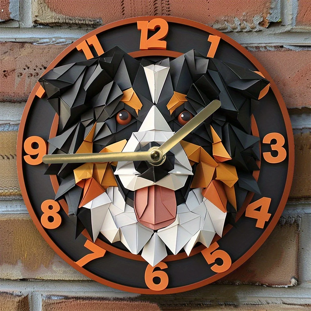 Silent Aluminum Wall Clock With Border Collie Design - Perfect For Pet Lovers & Halloween Decor, Diy Spring Living Room Accent