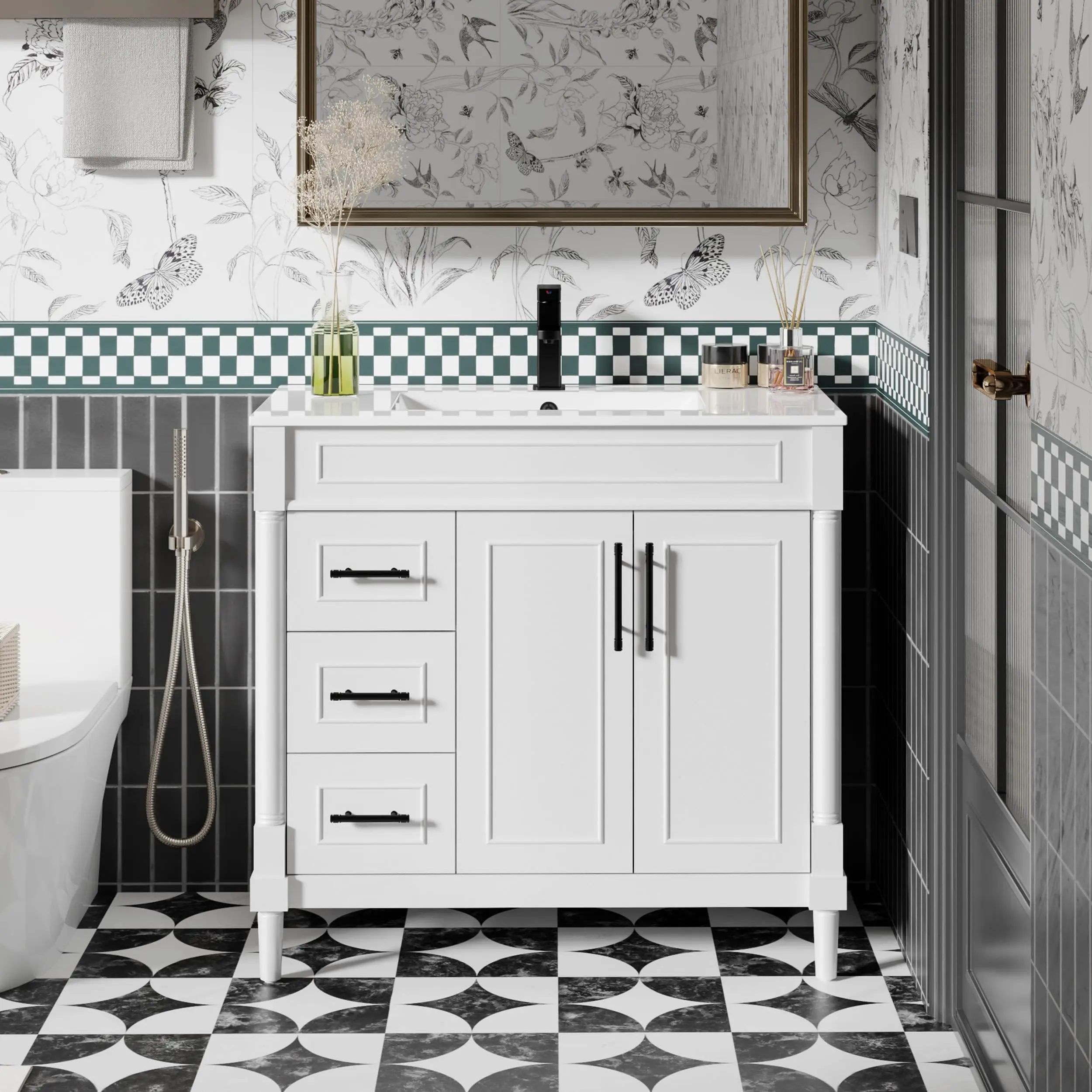 

24" 30" 36" Vintage Rome Feet Bathroom Undermount Basin Vanity Freestanding Storage Cabinet with Ceramic Sink Customizable