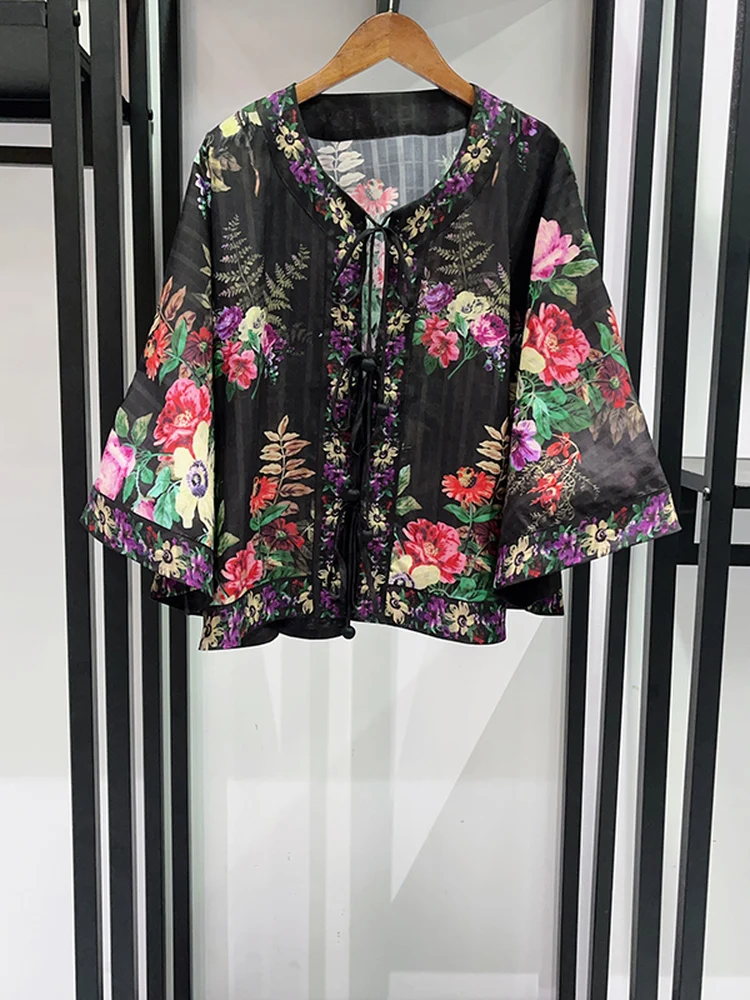 

Spring Summer 2026 Fashion Print Wrap Halter Half Sleeve round Neck Women's Top Shorts Set Floral Patterned Tie Design Seven ...