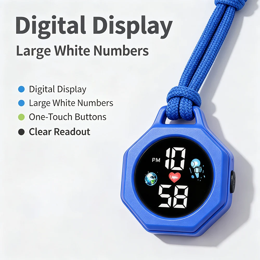 Portable Hanging Lanyard Pocket Watches for Kids Large Night Light Display Silent Digital Watch Girls Hang on Backpack Keychain