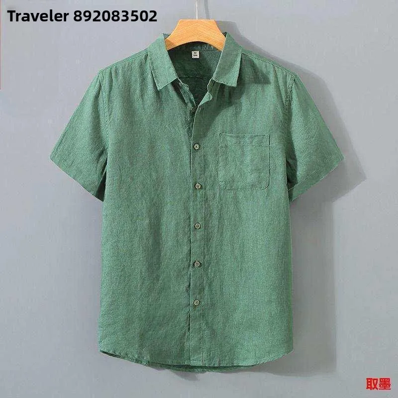 

Summer Men's Casual Cotton Linen Short Sleeve Shirt Thin Outerwear Jacket Citywalk Loose Fit Pocket Design Shirt Spring Fashion