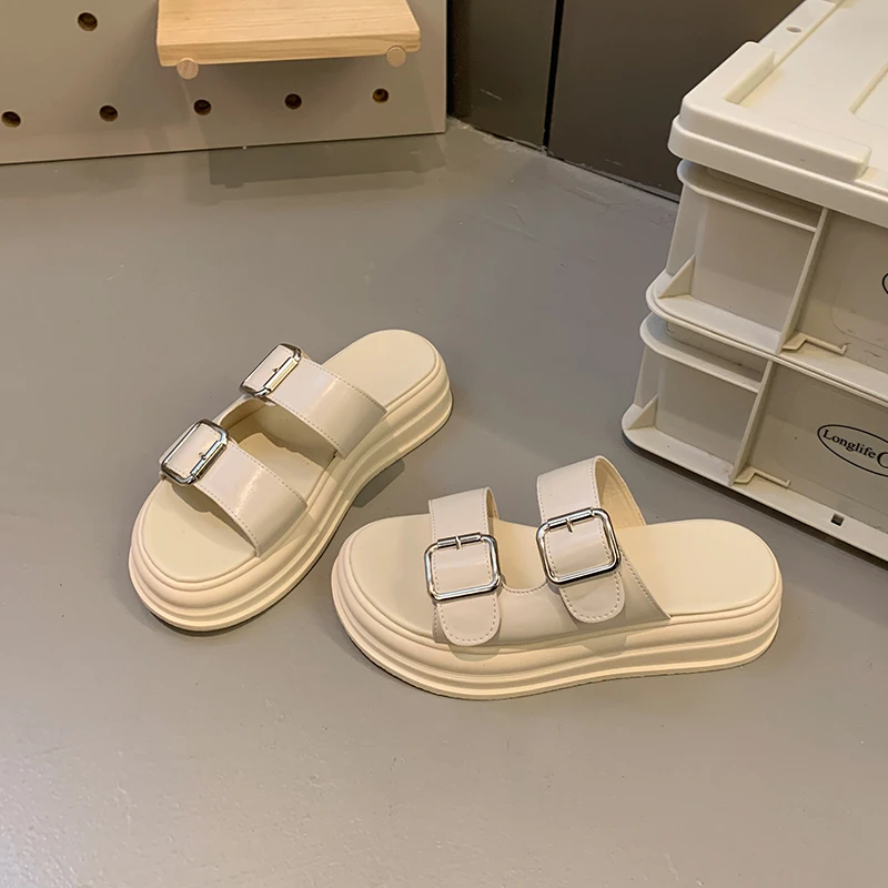 DOGHC-Sandales à plateforme à double sangle pour femmes, sandales plates décontractées, chaussures d'été confortables, nouvelle collection 2024