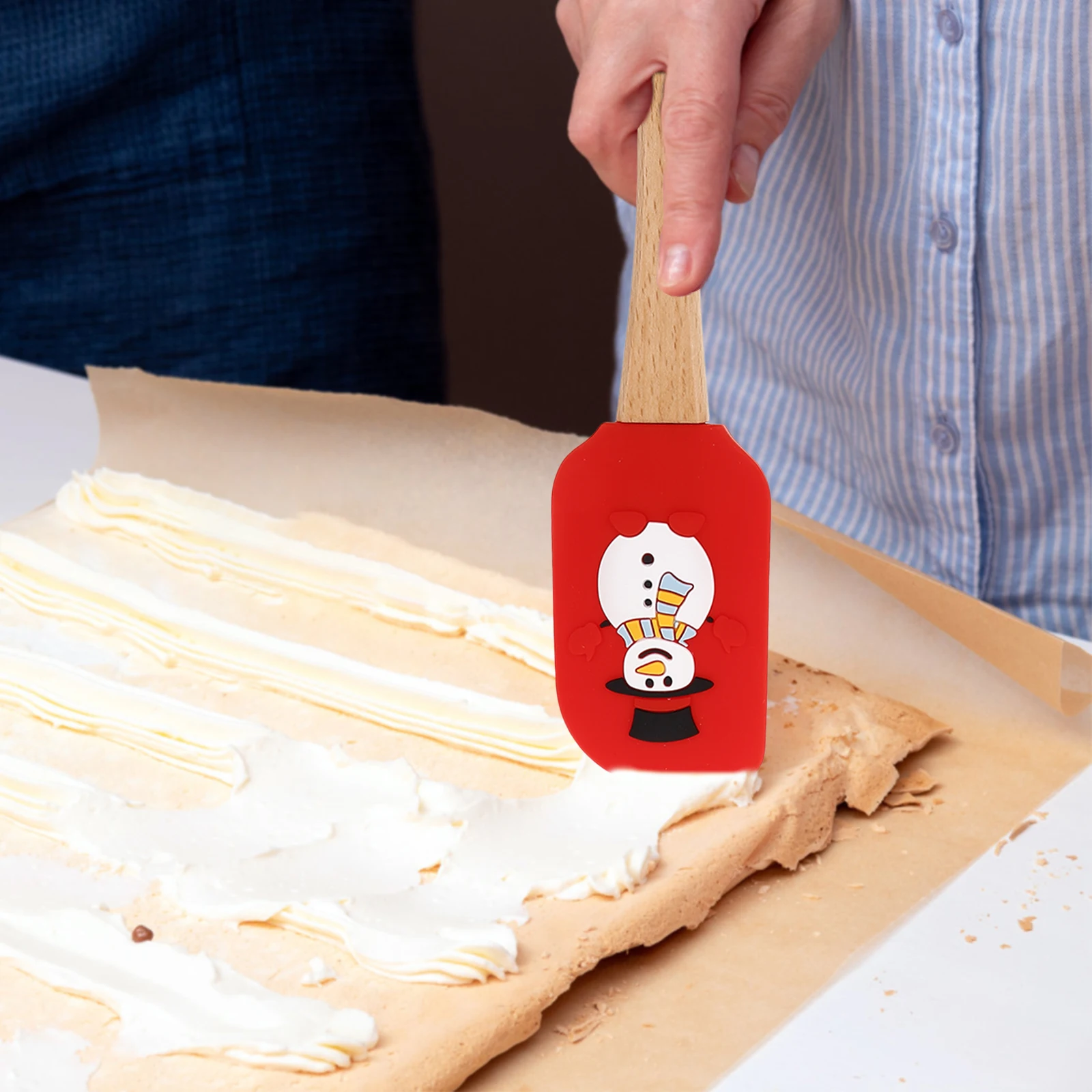 

3pcs Silicone Cake Spatula Wooden Handle Non Stick Baking Scraper For Butter Cream Jam Kitchen Gadget Holiday Supplies Xmas