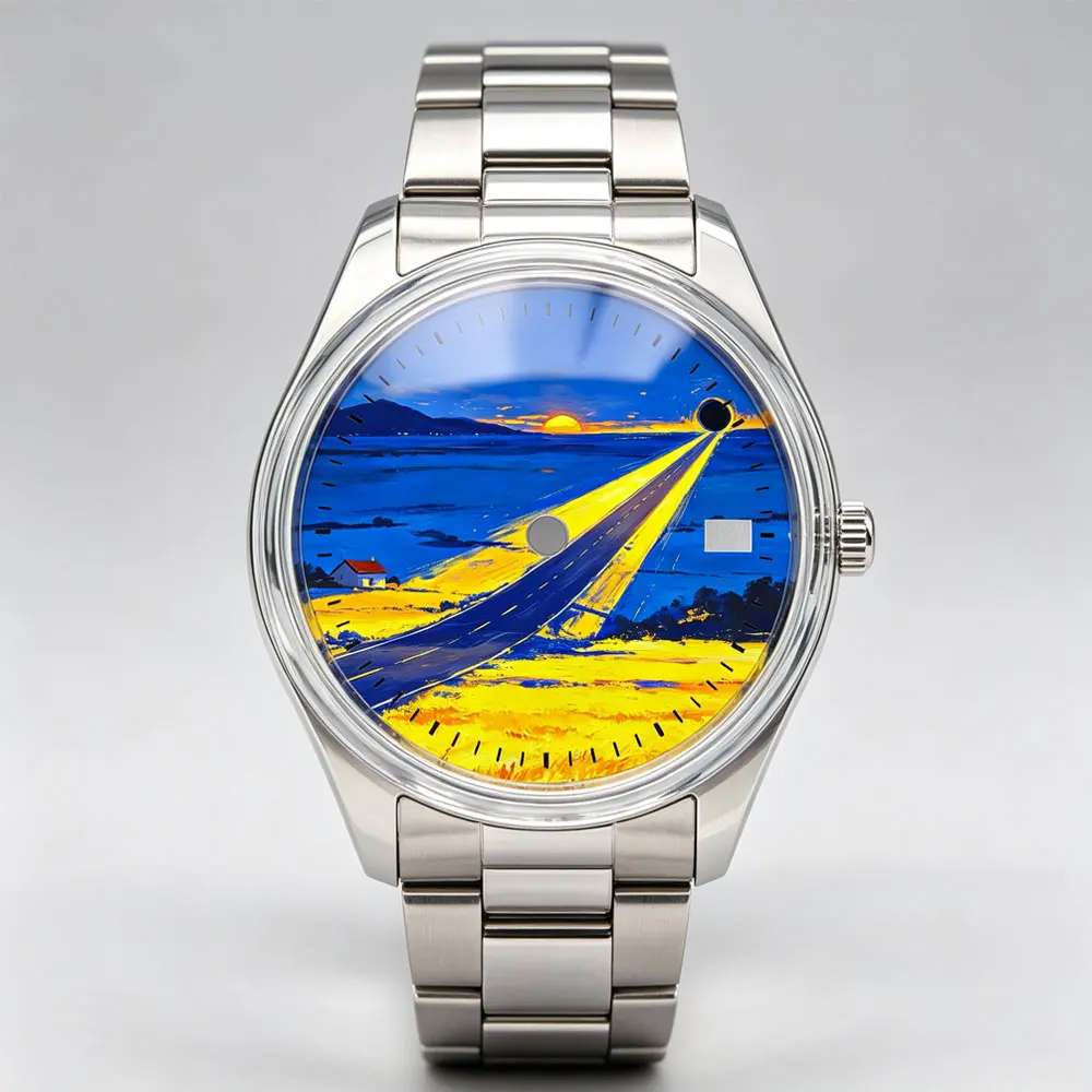 Men's 28.5mm Automatic Watch Dial NH35 Movement Art Color Print Watch Face Mod Parts for Customized Timepieces