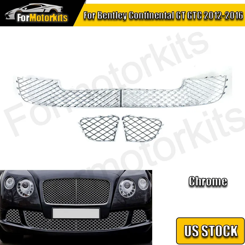 

For Bentley Continental GT GTC 2012-2016 Front Bumper Lower Grille Set Chrome