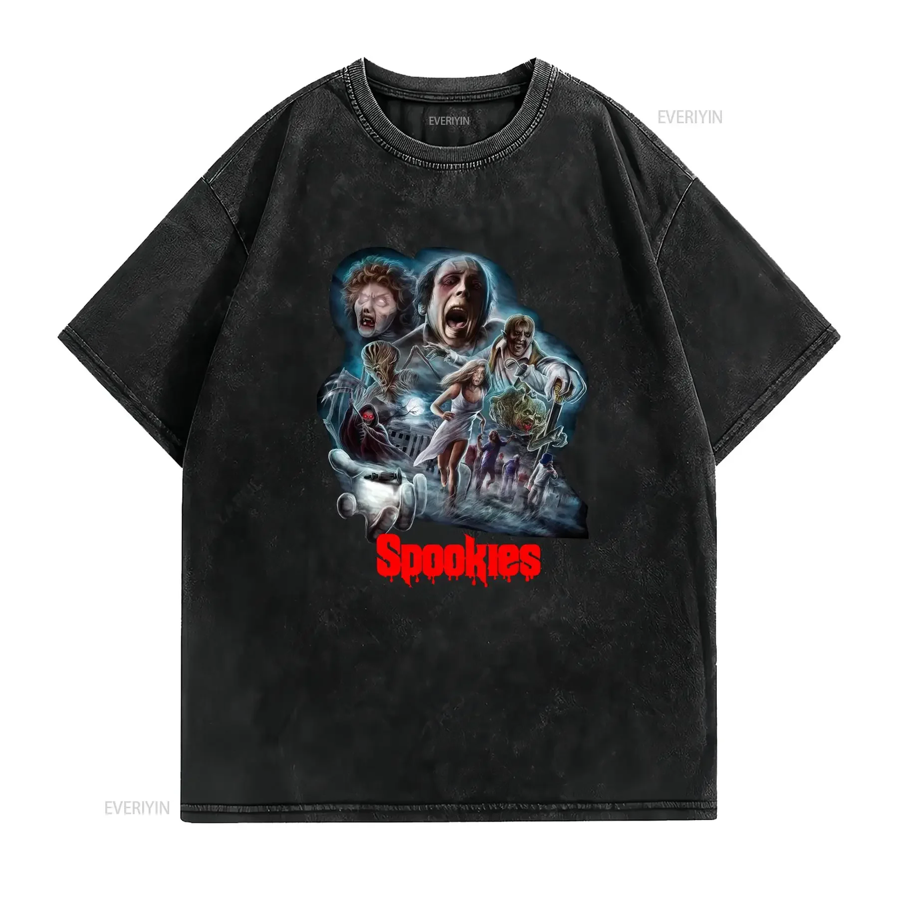 Spookies 1986 Movie Poster Vintage T Shirt Retro Horror with Red Title Official Replica Soft Everyday for Halloween 80s Fans