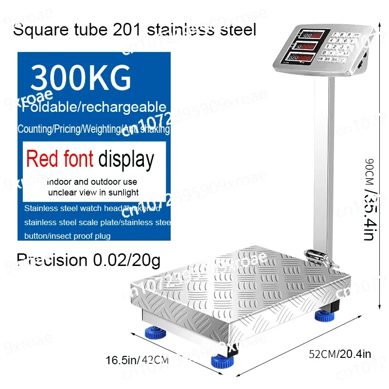 Commercial 300kg Weighing Scale 42X52cm Bench Ccale Electronic Scale Folding Scale Stainless Steel Material Waterproof