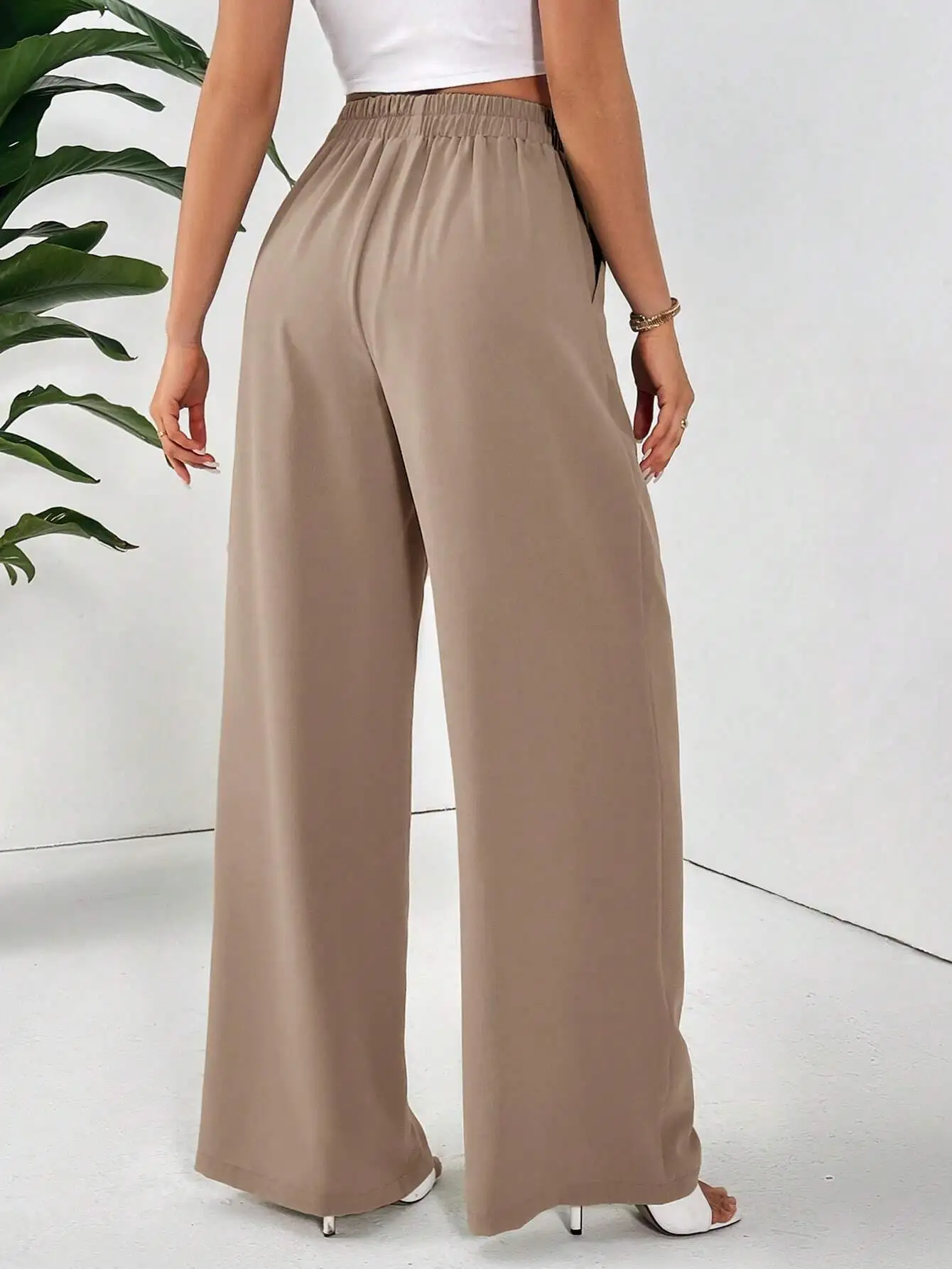 

High-Waist Pleated Wide Leg Loose Casual Pants Solid Color
