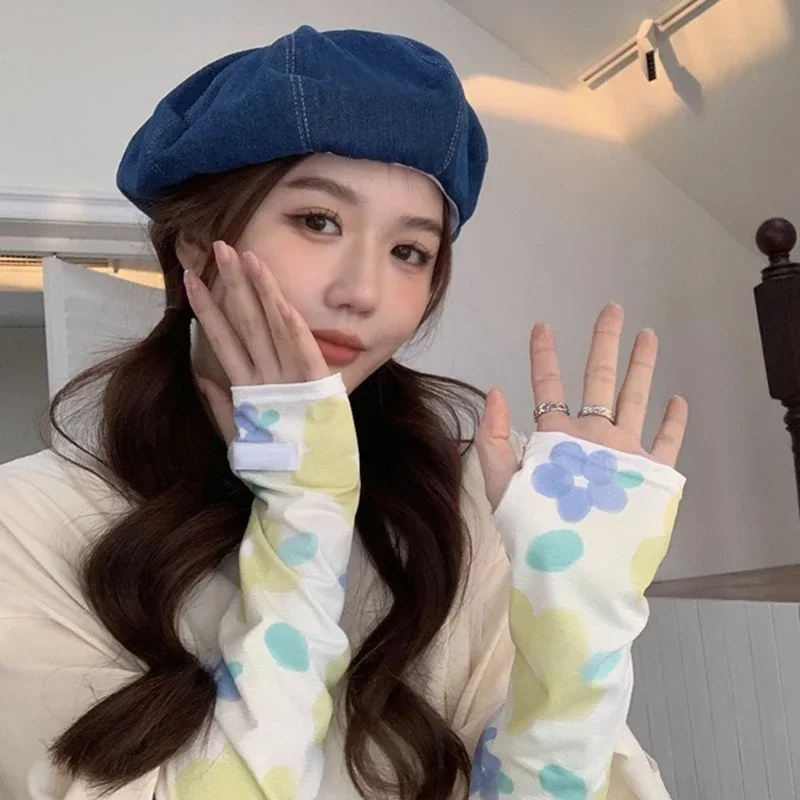 1 زوج الأزهار نمط المرأة أكمام أذرع تبريد الدراجات مكافحة حروق الشمس كم كول إفشل أغطية للذراع في الهواء الطلق حماية الشمس الجليد الحرير كم