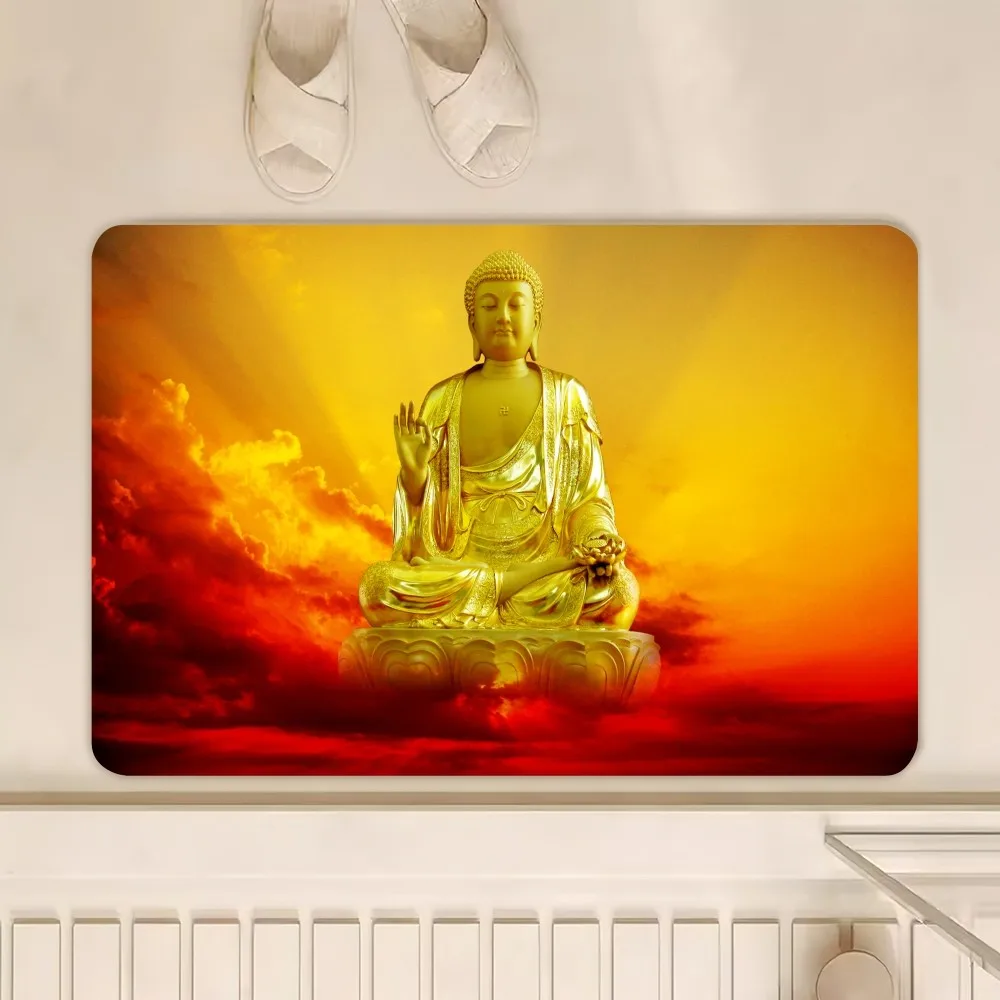 Art Dev Painting Buddha Wall D Floor Mat Bedroom Kitchen Door Bath House Super Absorbent Foot Non-slip