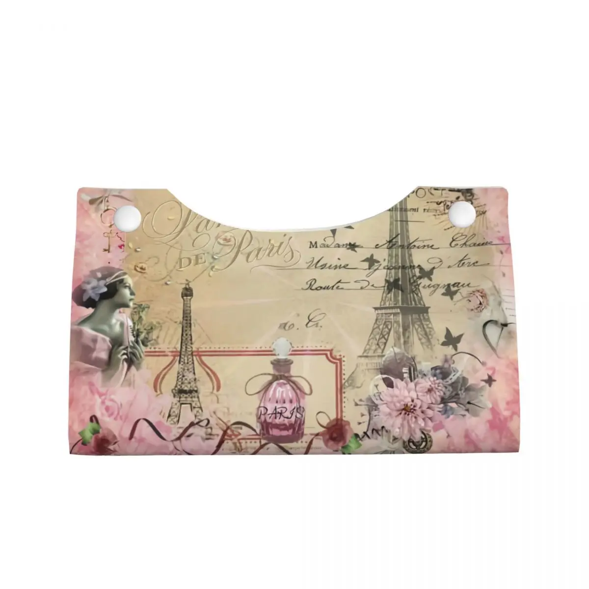 Custom France Paris Eiffel Tower Tissue Box Cover PU Leather Rectangular Facial Tissues Holder for Home