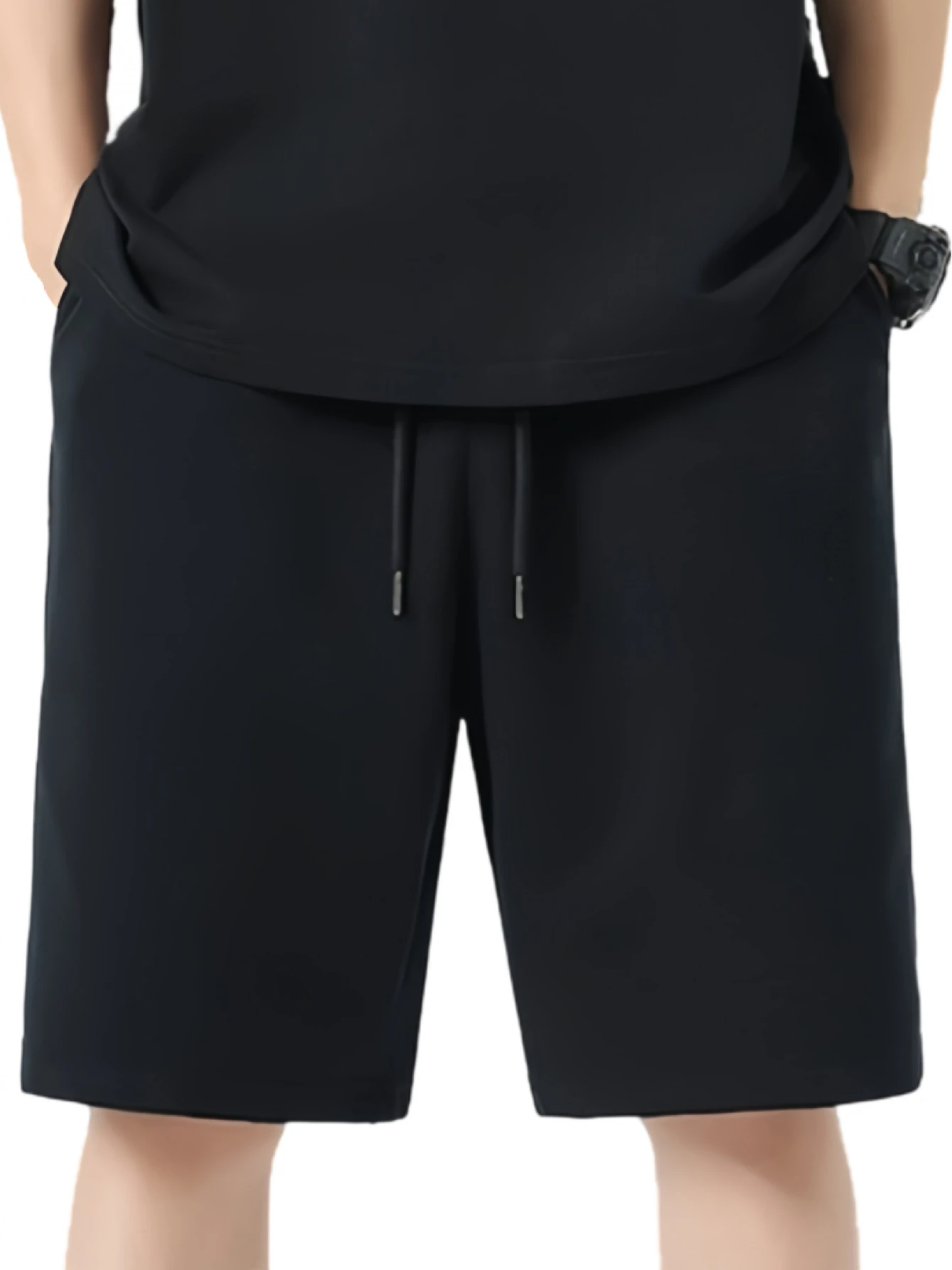 Men's Solid Black Drawstring Shorts Casual Athletic and Versatile with Pockets Lightweight and Loose-Fitting  shorts men