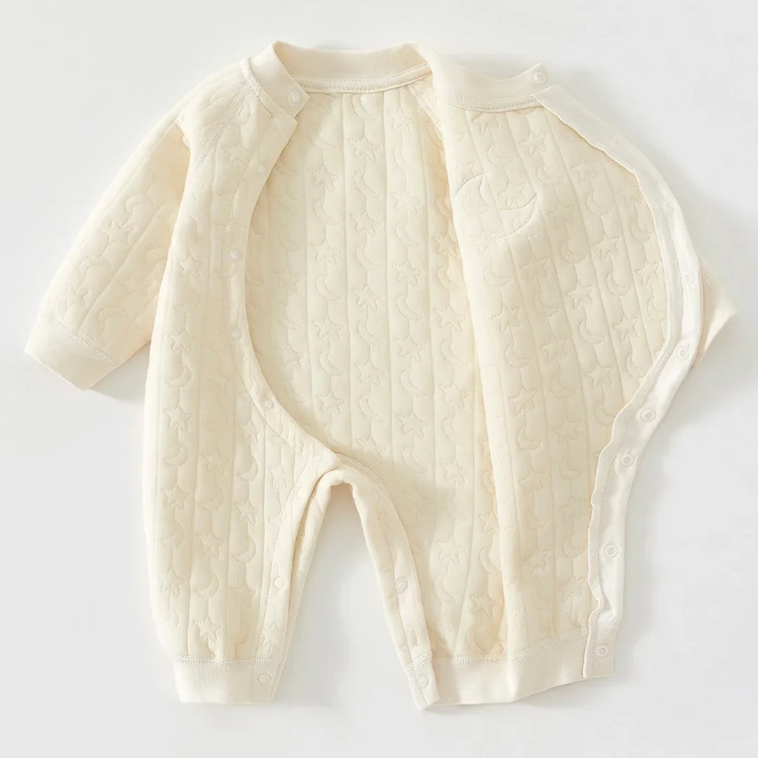 2026 جديد الوليد القطن رومبير 0-2Y الرضع القمر ستار مطبوعة زر مائل بذلة لينة رشاقته طفل الفتيات الفتيان ارتداءها