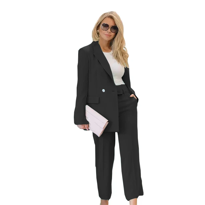 Terno feminino 2 peça formal de negócios senhora trabalho wear cor sólida lapela blazer calças conjunto para feminino conjunto femme 2 pièces