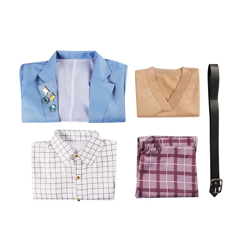 Luxiem eveland cosplay anime hololive vtuber trajes ike azul trench calças fantasia festa terno halloween carnaval uniforme mn12