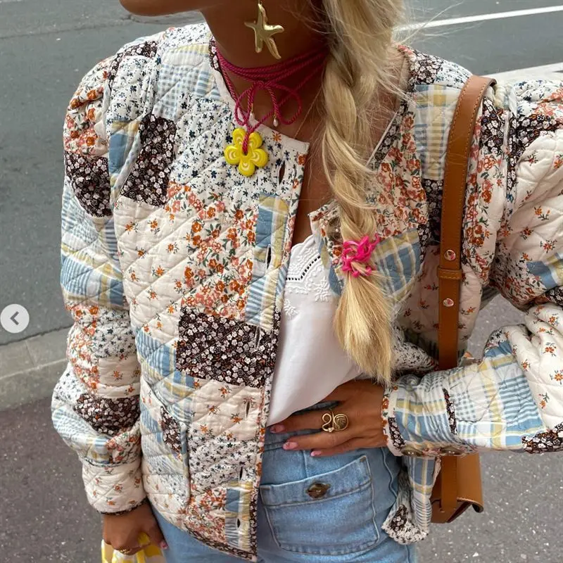 Women's clothing 2025 autumn and winter printing quilting cotton jacket cotton coat multi-color niche cotton clothes