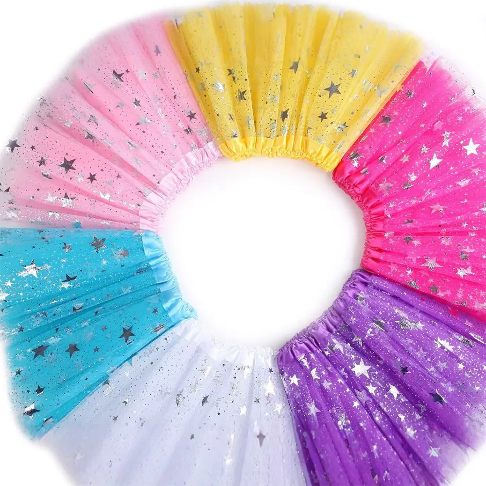 Fashion Stars Tutu Skirt Tulle Colorful Dance Skirt Netting Princess Skirt Kids Girls