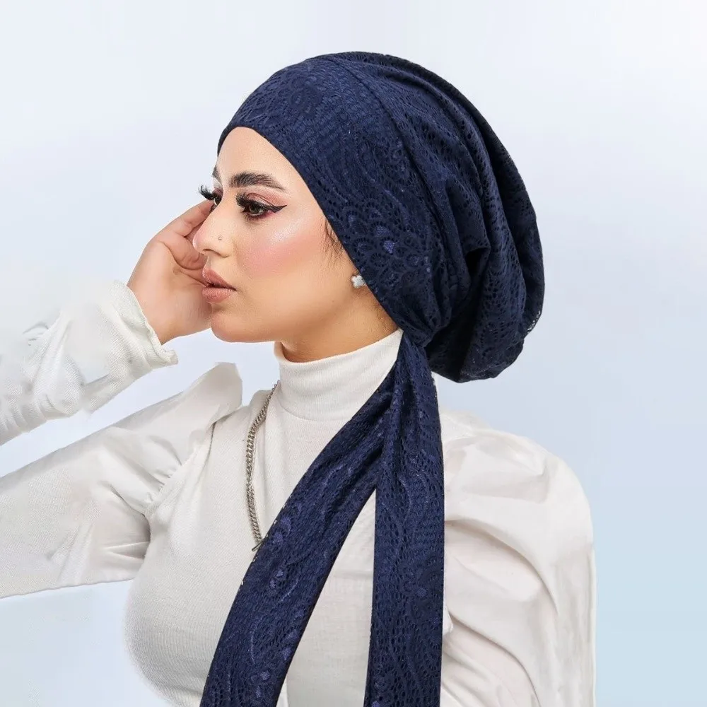 Double Layered Lace Women Hijabs Headscarf Underscarf Muslim Turban Hats Soft Stretch Islamic Hair Loss Cap Lady Bandana Caps