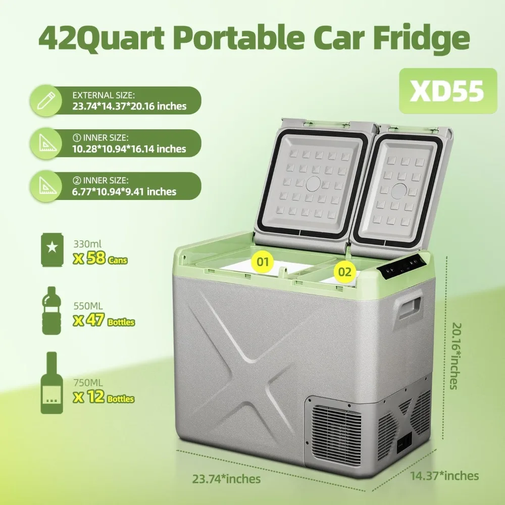 Portable Fridge 12 Volt Car Refrigerator 42 Quart Fast Cooling Freezer for Fishing, Camping, RV, Truck, Boat-12/24V DC