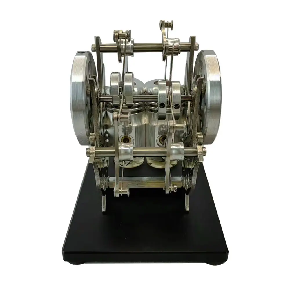 Metal cylinder Stirling engine generator with movable engine, miniature external combustion engine model, dual cylinder