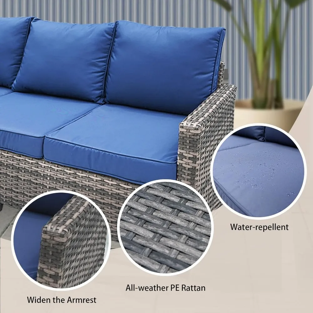 All Weather Wicker Patio Couch, 3-miejscowa sofa Patio z wysokim krzyżem oparcia, Premium Sofa zewnętrzna z brązową wikliny i grubym Cus선