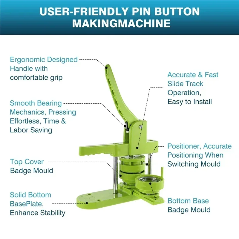 Badge Pin Button Maker Machine Kit with 200Sets DIY Making Parts 25/32/37/44/58mm Badges Press Machine Set + Circle Cutter