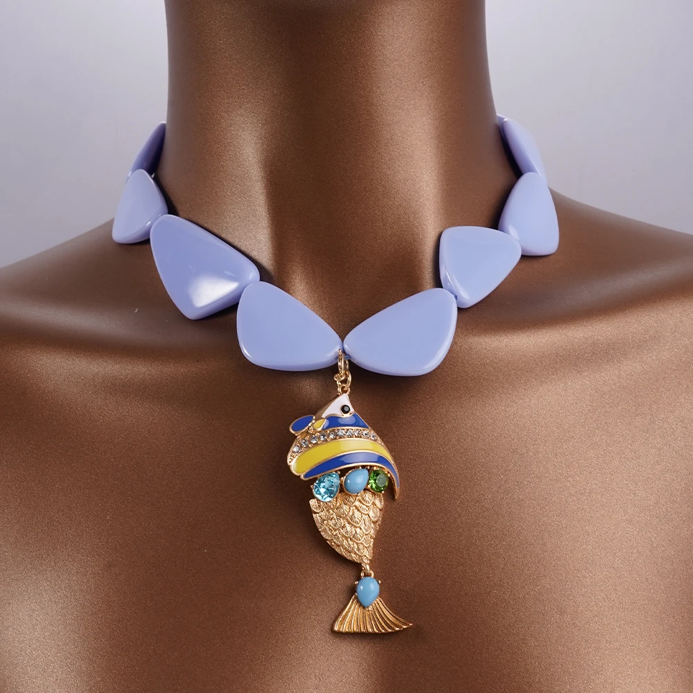 

Fish Pendant Necklace With Irregular Geometric Chain Design In Bohemian Style For Birthday Gifts And Holiday Presents
