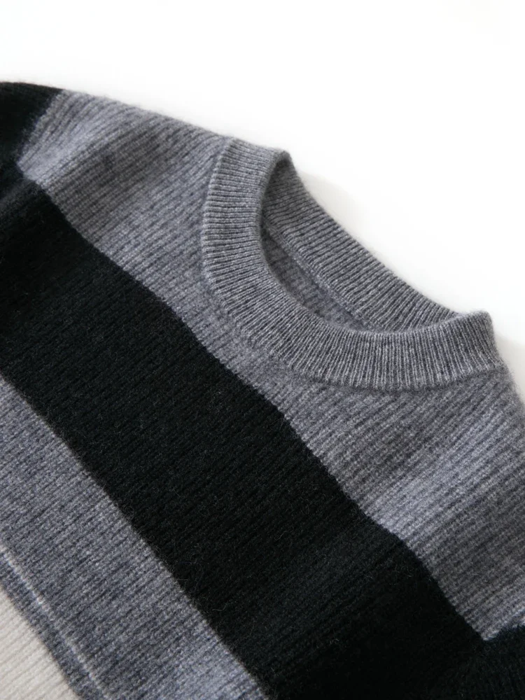 Fashion Kids Sweater Pullover 100% Cashmere Children Clothes Autumn Winter Boys Sweater Warm Thicked Mock Neck Blue Stripe Knit