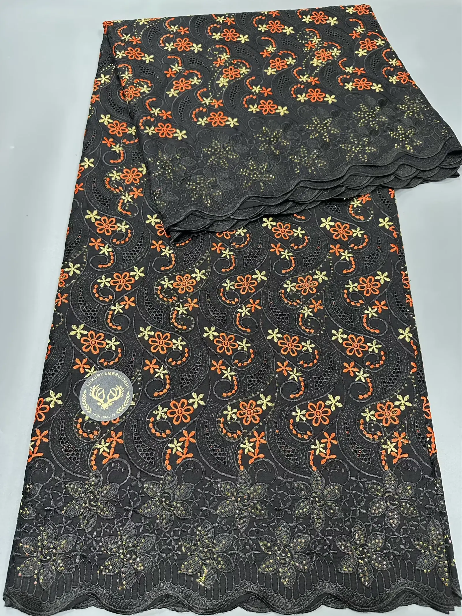 

2025 African Nigerian Tulle Lace Fabric for Dress Sewing High Quality Damask Cotton Polish Luxe Wedding Party 5Yard Hz1382