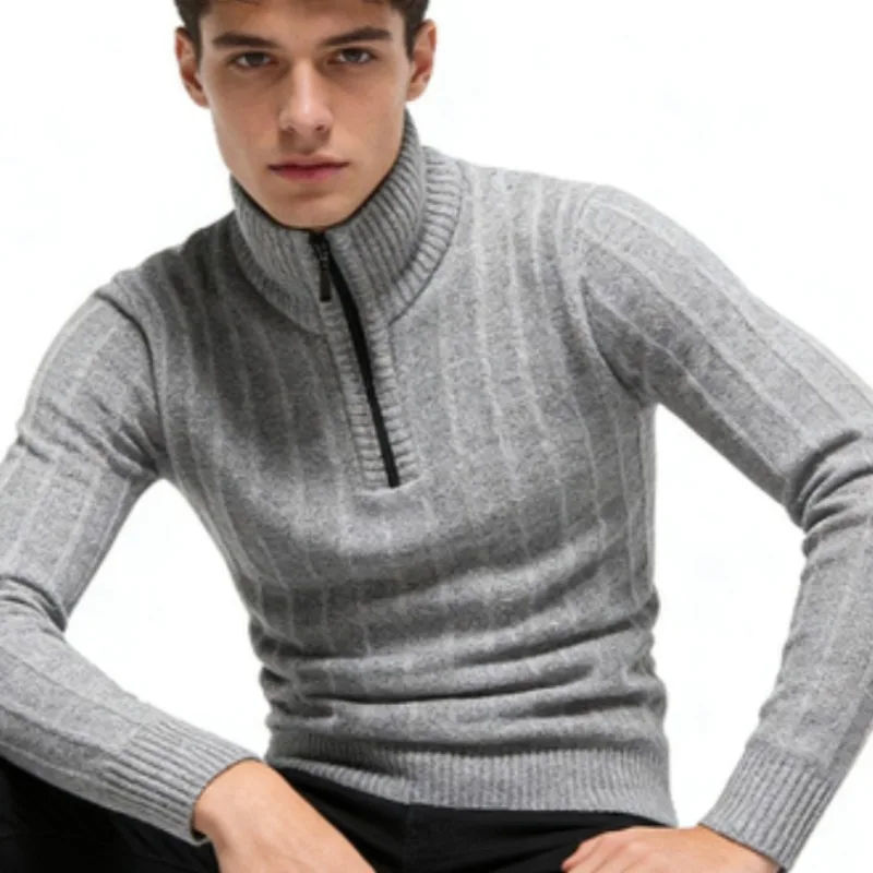 

Mens New Fall Winter Size Sweater Collar Half-Placket Pullover Casual Knitwear