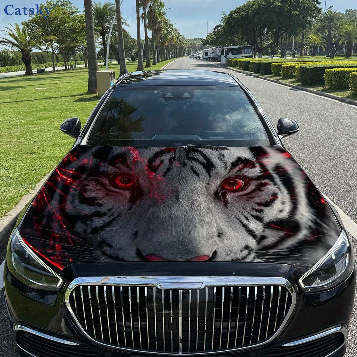 

Red Eyes Tiger Car Hood Film Self-adhesive Sticker Waterproof And Scratch Resistant, Suitable For Most Vehicles, Decorations, Gi