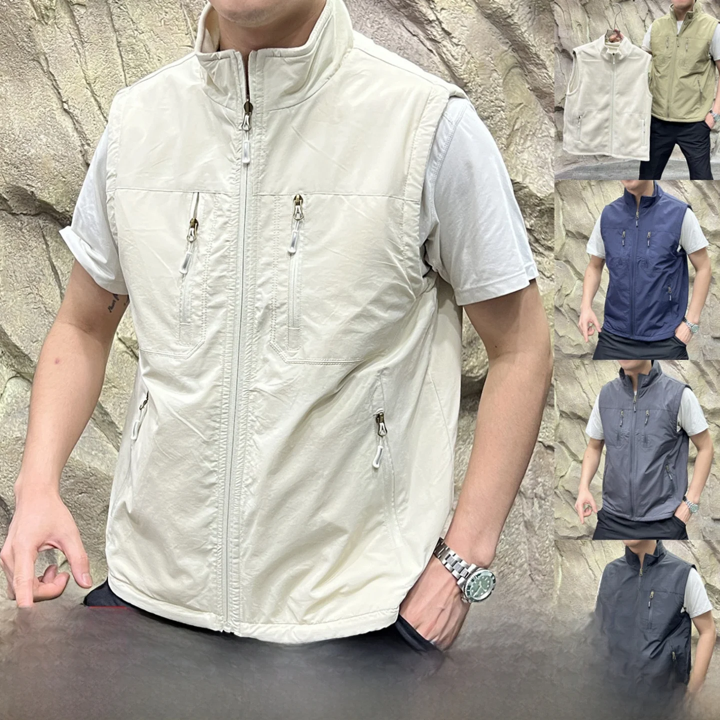 

Water-Resistant Technology Double-Sided Wearable Autumn Winter Men's Color Fce Warm Stand Collar Outdoor Vest