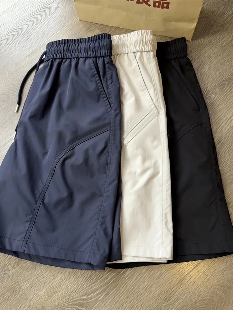 

American Nylon Quick Dry Shorts Men Summer Thin Side Cut Casual Fitness Sports Ice Silk Beach Three-quarter Length Pants