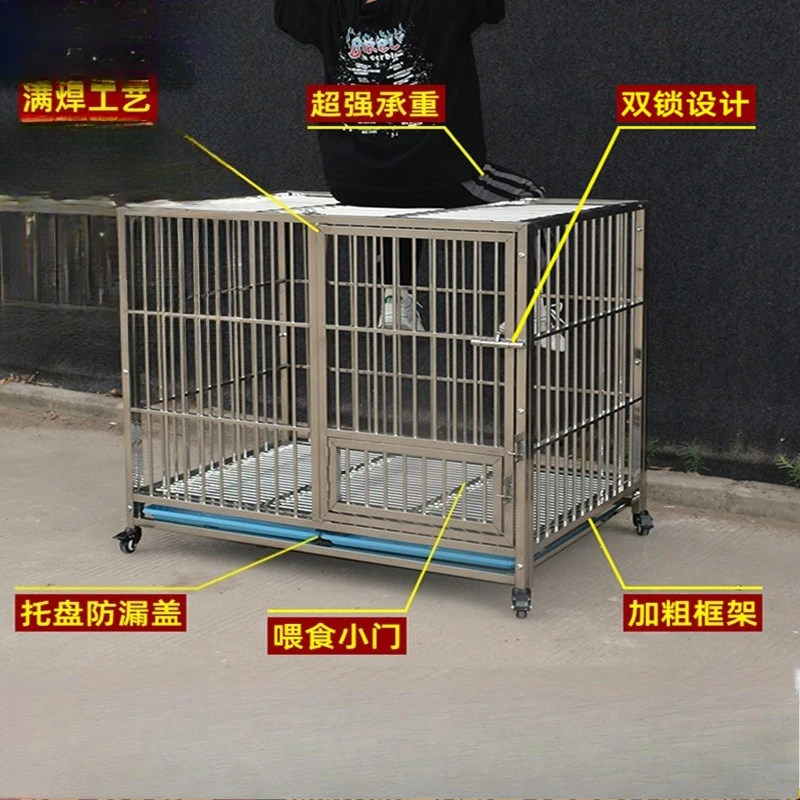 Cage pour chien en acier inoxydable, chenil moyen et grand, cage pour animaux de compagnie, soudage complet