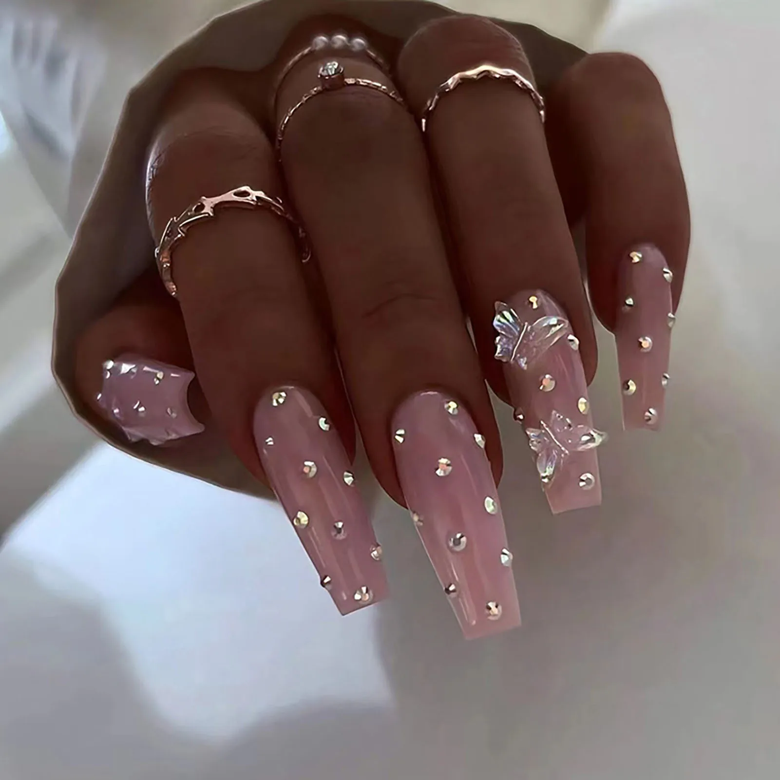 Bailarina longa brilhante imprensa-on prego fácil remoção unhas falsas com strass para decoração de manicure arte do prego