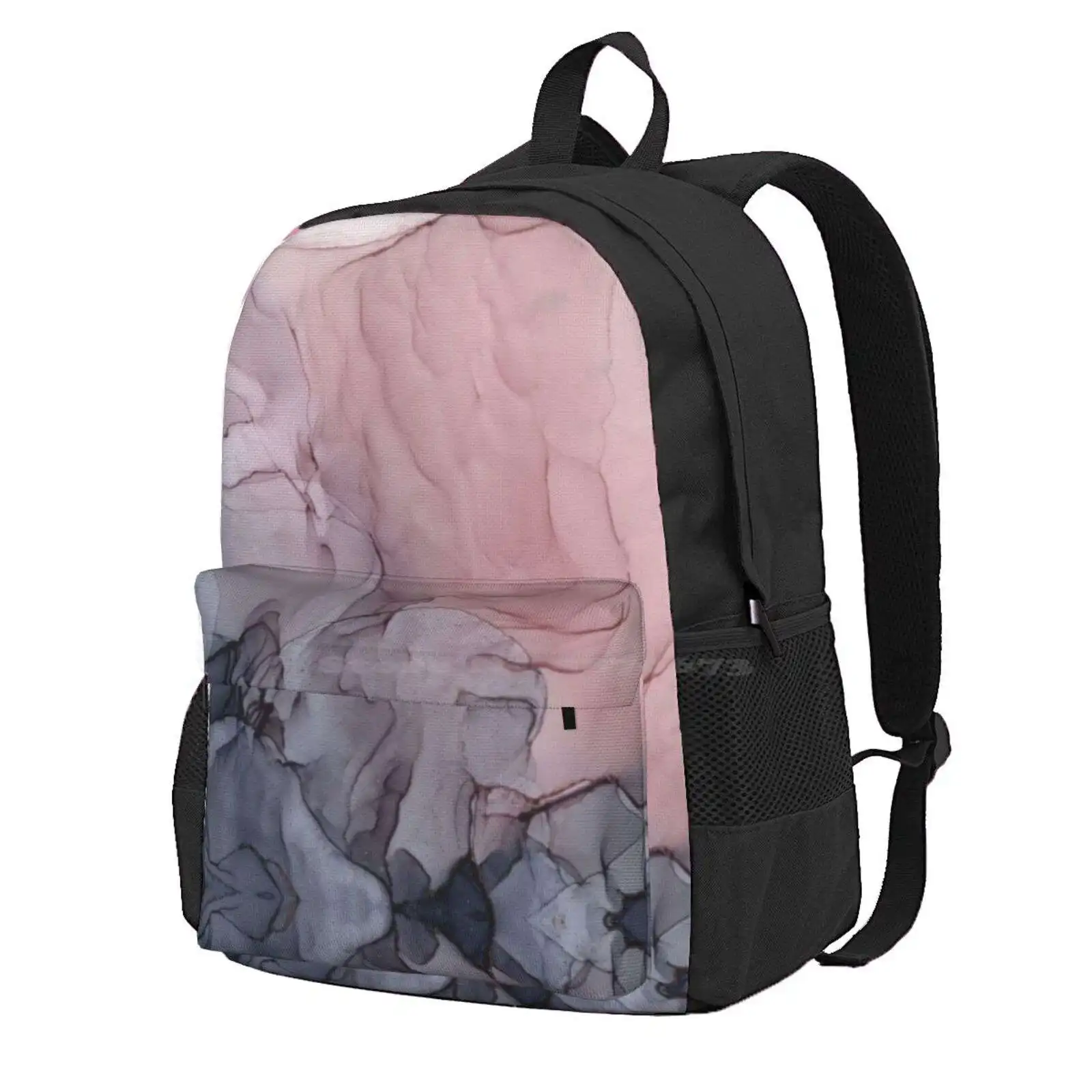 Blush And Gray Flowing Ombre Abstract 1 Hot Sale Schoolbag Backpack Fashion Bags Watercolor Fluid Art Blush Pink Grey Modern