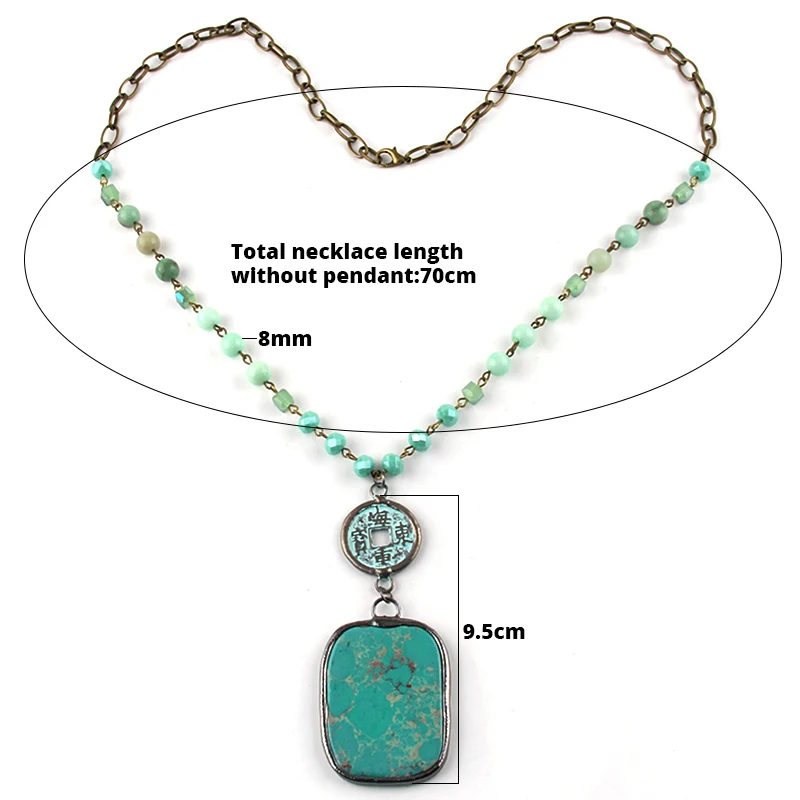 RH Fashion Bohemian Jewelry Accessory Stone and Crystal Rosary Chain Coin Links Stone Pendant Necklaces For Women Festival Gift