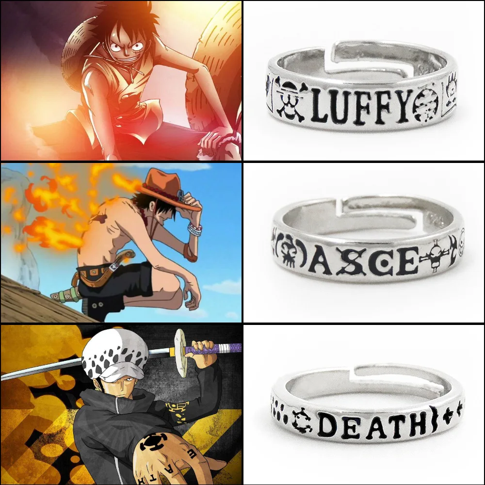 One Piece Anime Trafalgar Law Luffy Portgas D Ace Adjustable Ring for Men Women Figure Model Toy Cosplay Jewelry