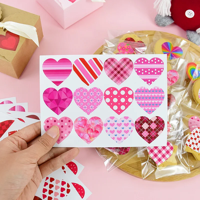 16Sheet Heart Shape Pattern Love Valentine's Day Gift Wrap Sticker Wholesale Gift Valentine's Day Packaging Decoration Supplies