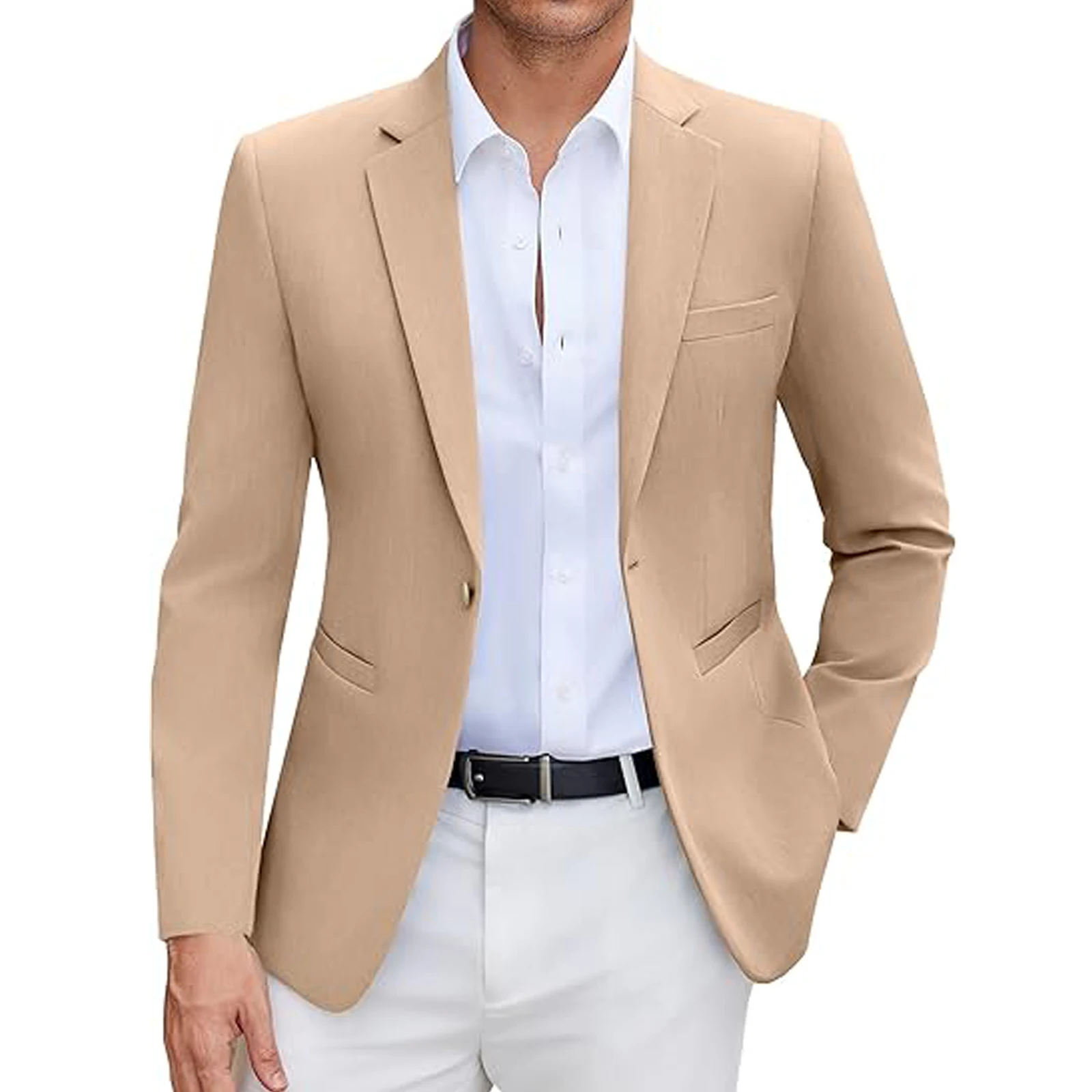 Men's Casual Blazer Slim Fit Suit Jacket Lightweight One Button Formal Business Sport Coats for Wedding Prom Party Office New